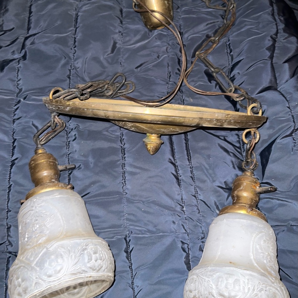 Vintage Brass and Glass Pendant Light Fixture